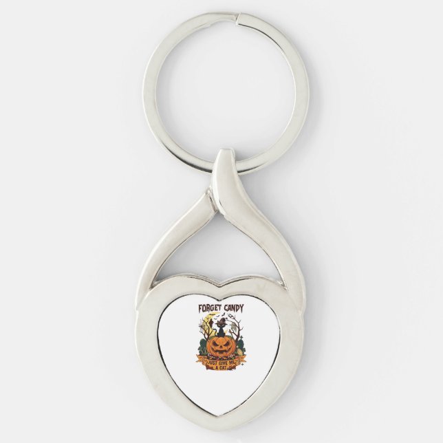 Forget Candy Just Give Me Cat Halloween Pumpkin_1 Key Ring (Front)