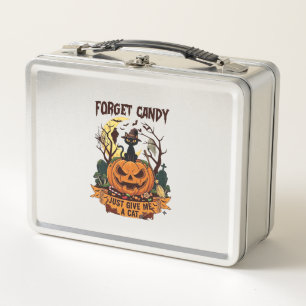 Forget Candy Just Give Me Cat Halloween Pumpkin_1 Metal Lunch Box