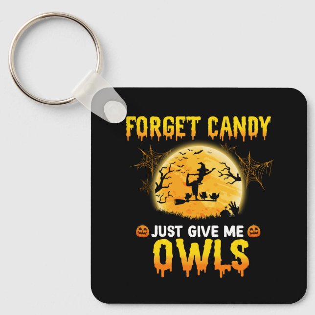 Forget Candy Just Give Me Owl Witch Halloween Gift Key Ring (Front)