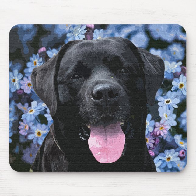 Forget Me Knot - Black Labrador Mouse Mat (Front)
