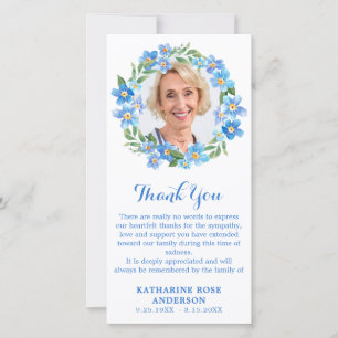 Forget Me Knot Flowers Photo Memorial Funeral Thank You Card