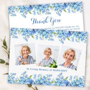 Forget Me Not 3 Photo Memorial Modern Funeral Thank You Card
