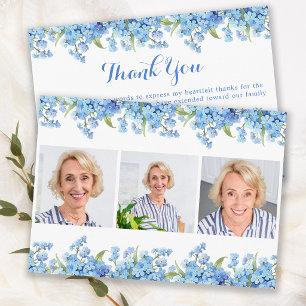 Forget Me Not 3 Photo Modern Memorial Funeral Thank You Card