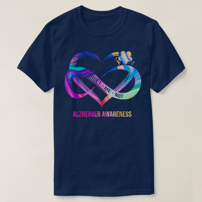 Forget Me Not Alzheimer Awareness Heart Flower T-Shirt (Design Front)