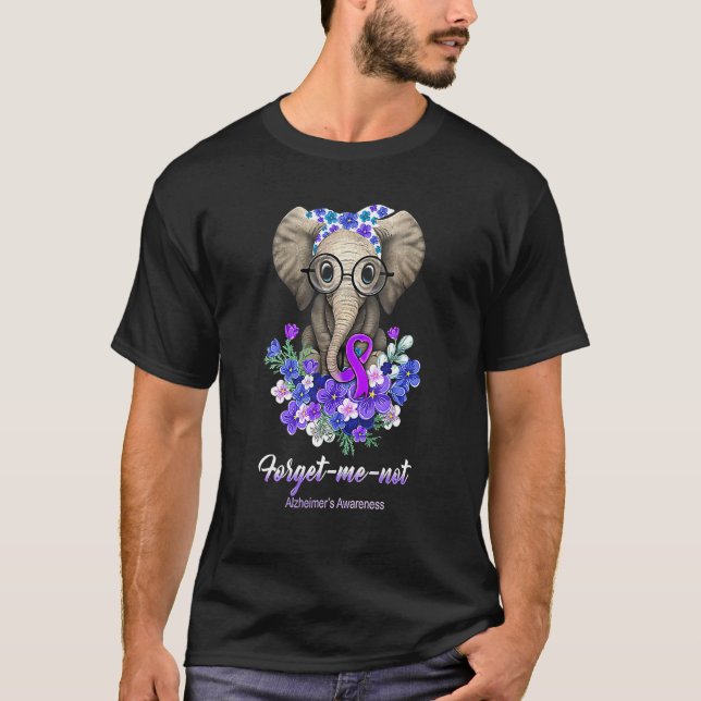 Forget Me Not Alzheimer's Awareness Elephant Flowe T-Shirt (Front)