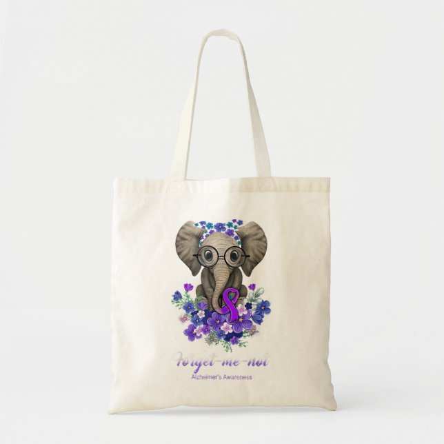 Forget me not Alzheimer's Awareness Elephant Flowe Tote Bag (Front)