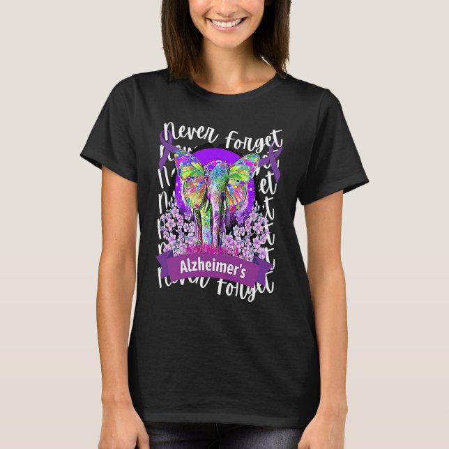 Forget me not Alzheimer's Awareness Elephant Purpl T-Shirt (Front)