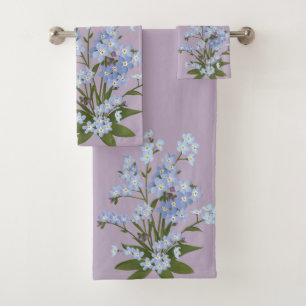 Forget-me-not and Foliage on Lavender Background Bath Towel Set