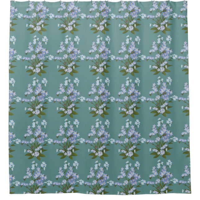 Forget-me-not and Foliage on Teal Background  Shower Curtain (Front)