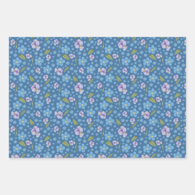 Forget-Me-Not and Pansy Wrapping Paper Sheets (Front 2)