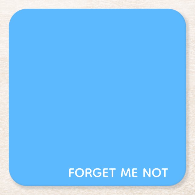 Forget-me-not blue colour name square paper coaster (Front)