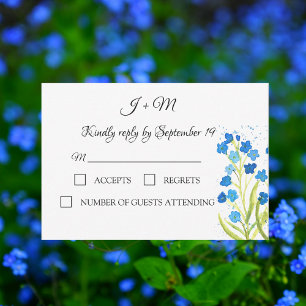 Forget me not Blue Floral flowers Wedding RSVP Card
