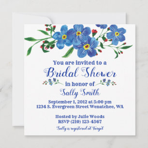 Forget me not blue floral watercolor Bridal Shower Invitation