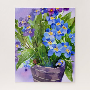 Forget me not Blue Floral Watercolor Jigsaw Puzzle