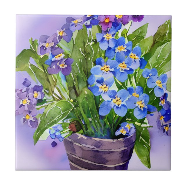 Forget me not Blue Floral Watercolor Tile (Front)