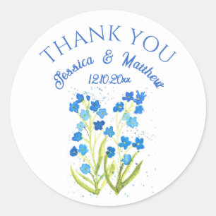 Forget me not Blue floral Watercolor Weddings Classic Round Sticker