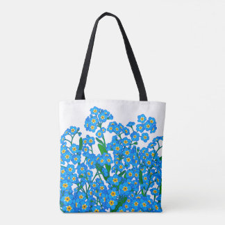 Forget Me Not, Blue Flower Drawing, Nature Lovers Tote Bag