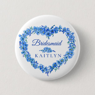 Forget-me-not blue flower heart bridesmaid wedding 6 cm round badge