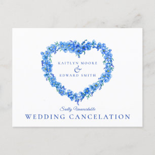 Forget-me-not blue heart wreath wedding cancelled announcement postcard