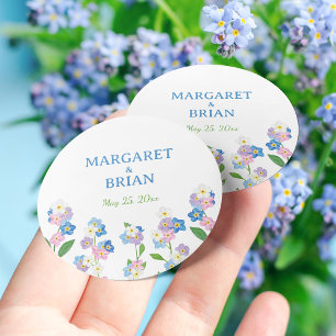 Forget Me Not Blue & Pink Wedding Bride Groom Classic Round Sticker