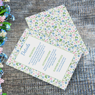 Forget Me Not Blue & Pink Wedding Details Enclosure Card