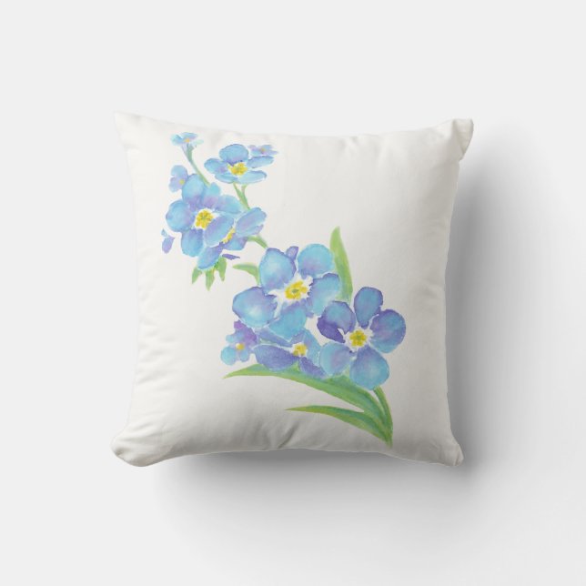 Forget me not, Blue Watercolor Flower Garden Cushion (Front)