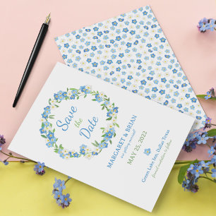 Forget Me Not Blue & White Watercolor Wedding Save The Date