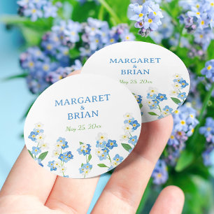 Forget Me Not Blue & White Wedding Bride Groom  Classic Round Sticker