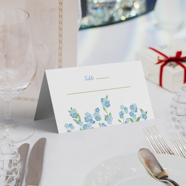 Forget Me Not Blue Wildflower Folded Place Card (Forget Me Not Blue Watercolor Folded Place Card)