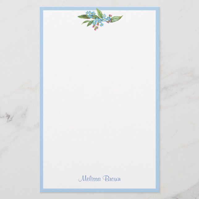 Forget-Me-Not Bouquet Blue Flowers Cute Stationery (Front)