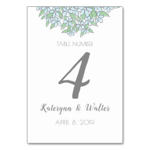 Forget-Me-Not Bouquet Doodle Style Wedding Table Number