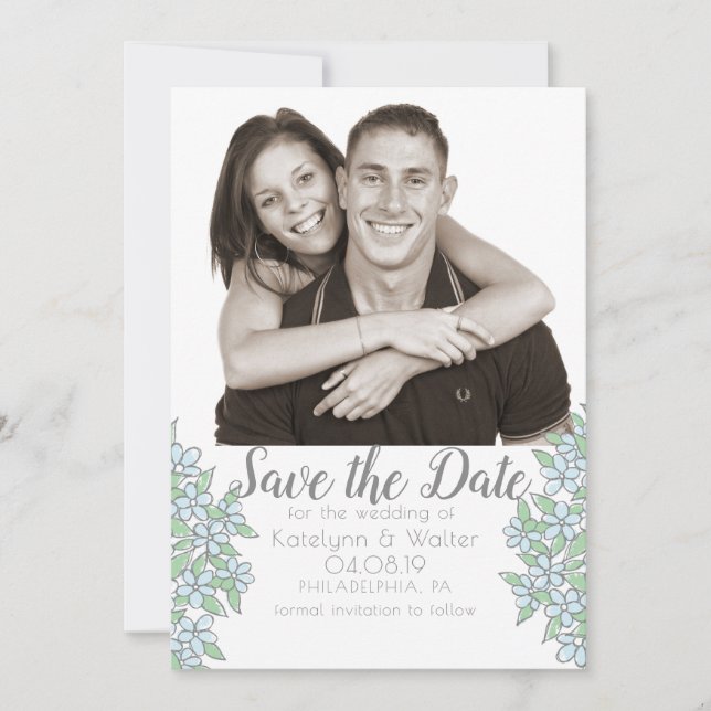 Forget-Me-Not Bouquet Photo Save the Date Invitation (Front)