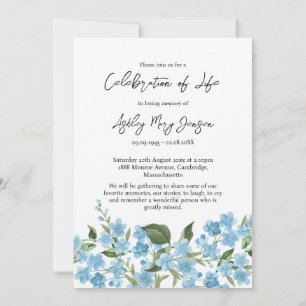 Forget me not Celebration of Life Photo Funeral  Invitation