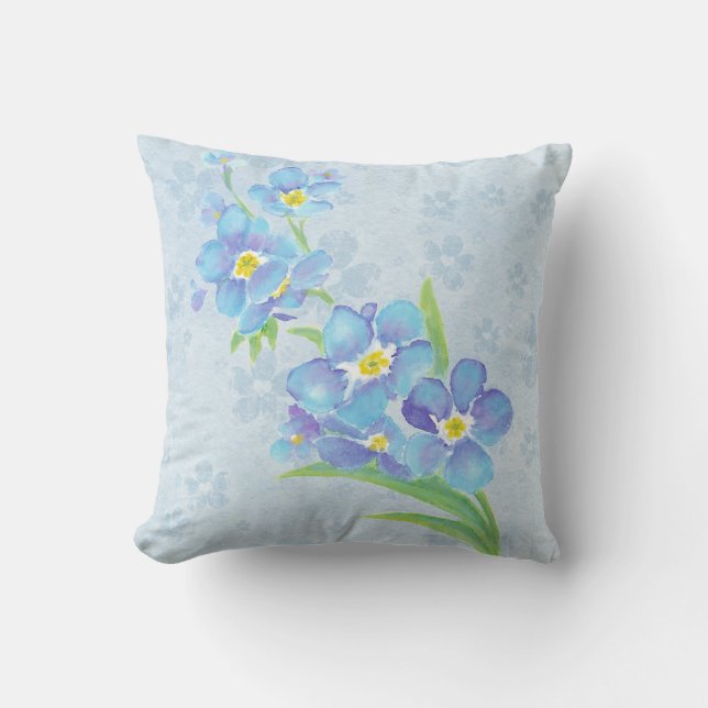 Forget me not Custom Watercolor Garden Flower  Cushion (Front)