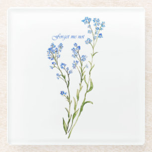 Forget me not Custom Watercolor Garden Flower Glass Coaster