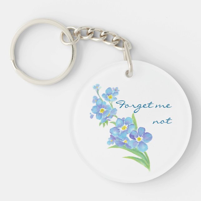 Forget me not Custom Watercolor Garden Flower Keyc Key Ring (Front)