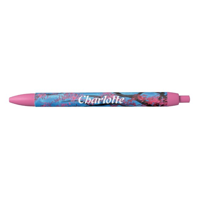 Forget Me Not Cute Cherry Blossom Painting Art Blue Ink Pen (Front)