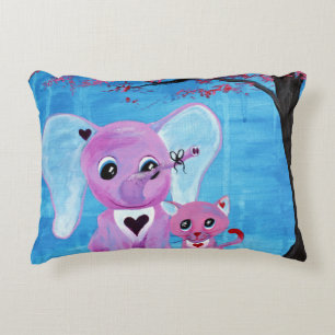 Forget Me Not, Cute Elephant Cat Art Throw Decorative Cushion