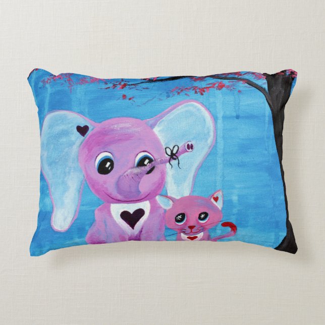 Forget Me Not, Cute Elephant Cat Art Throw Decorative Cushion (Front)