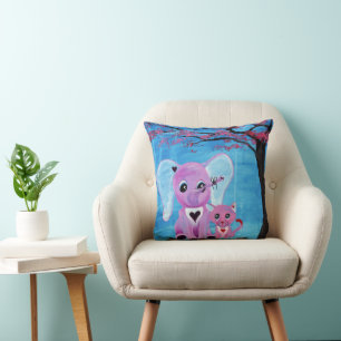 Forget Me Not Cute Elephant Cat Cherry Blossom Art Cushion