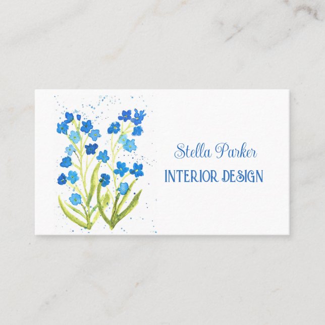Forget me not Elegant Blue Floral Business Card (Front)
