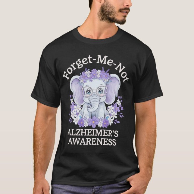 Forget Me Not Elephant Alzheimer's Awareness T-Shirt (Front)