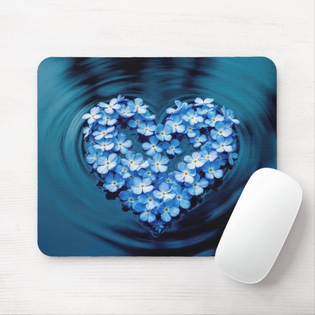 Forget-me-not Floating Heart Petals Mouse Mat (With Mouse)