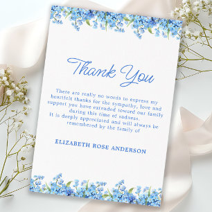 Forget Me Not Floral Blue Modern Memorial Funeral Thank You Card