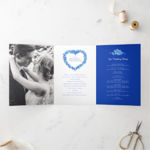 Forget-me-not floral heart wreath art wedding Tri-Fold programme