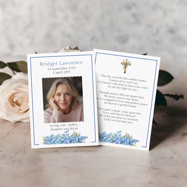 Forget-me-not Flower Memorial Photo Prayer Card (Creator Uploaded)
