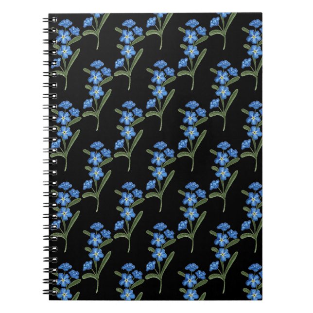 Forget Me Not Flower Notebook Black Pattern (Front)