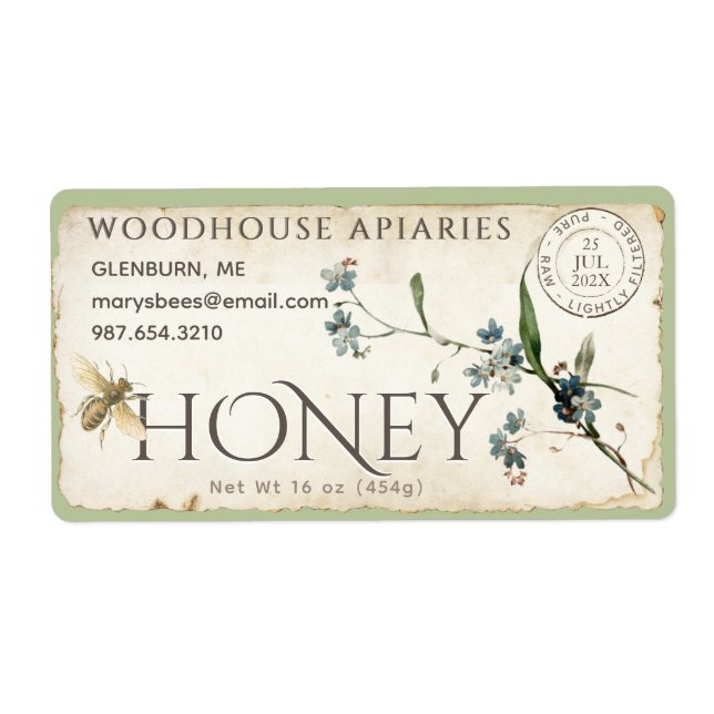 Forget-me-not flower parchment bee honey postmark (Front)