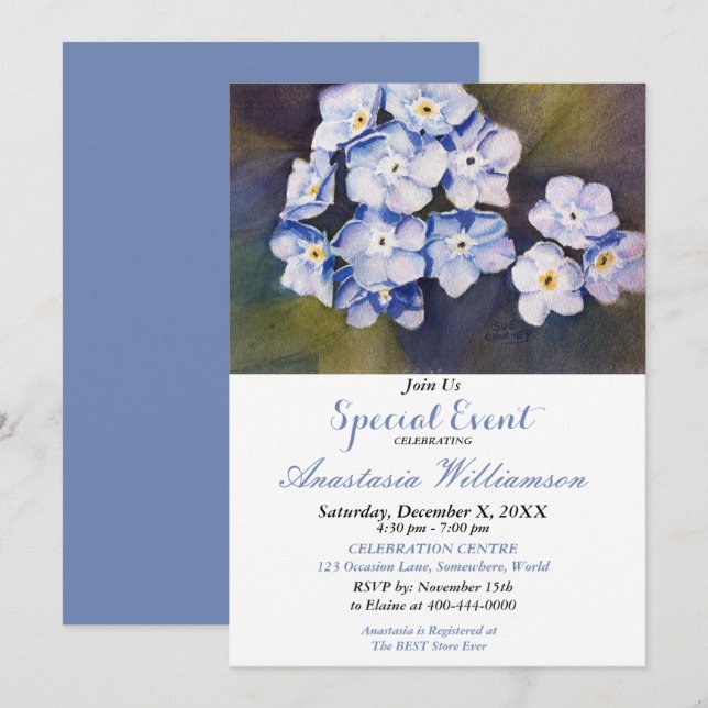 FORGET ME NOT FLOWER PARTY EVENT INVITE (Front/Back)