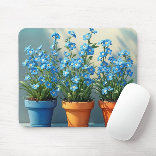 Forget-Me-Not Flower Pots Mouse Mat (With Mouse)